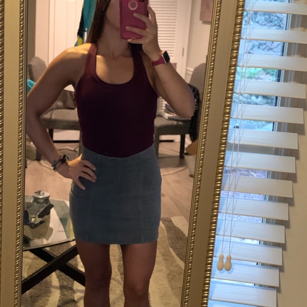 Free People Grey Denim Mini Pencil Skirt Stretch
